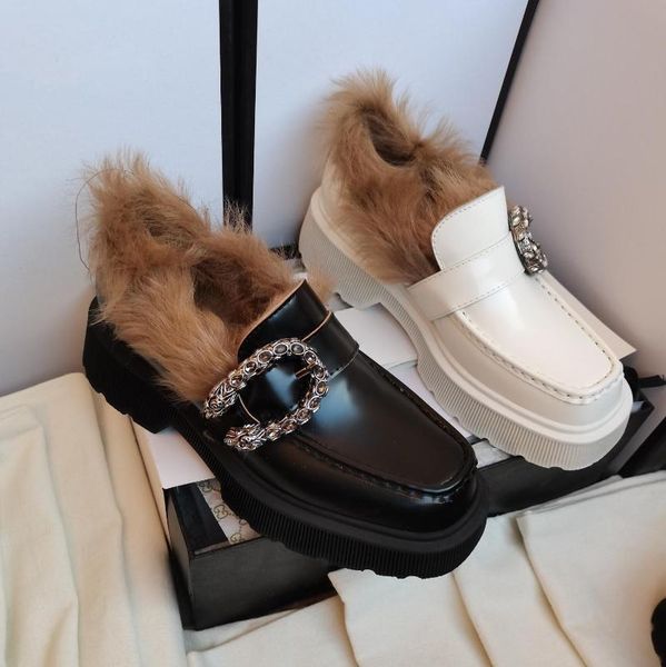 

boots winter shoes woman leather ankle fur platform metal decora square toes, Black