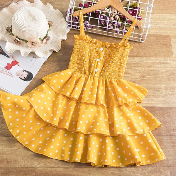 Sling Cupcake Kızın Elbise Puantiyeli Düğme Prenses Elbise Toddler Çocuklar Için Bebek Kız Kızlar için Zarif Elbise Parti Giysileri Q0716