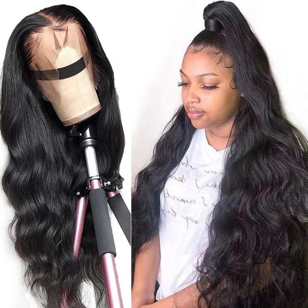 Perucas de renda 28 30 polegadas onda corporal 13x4 frente cabelo humano pré estupado bebê brasileiro peruca frontal longa mulheres negras remy 180%