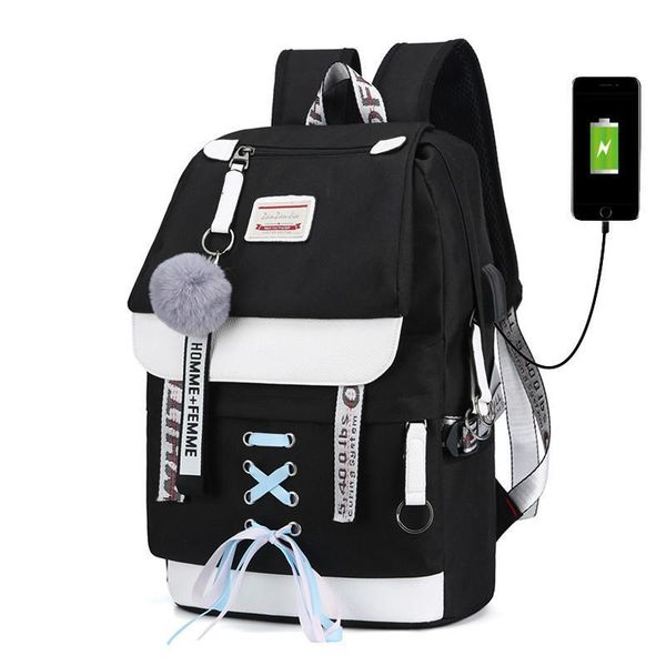 

canvas school for girls teenagers bag backpack women bookbag usb charging large capacity middle high backpacks schoolbag