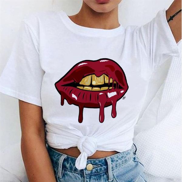 

summer lips printed women t shirt short sleeve clothes ladies woman soft harajuku kawaii, White