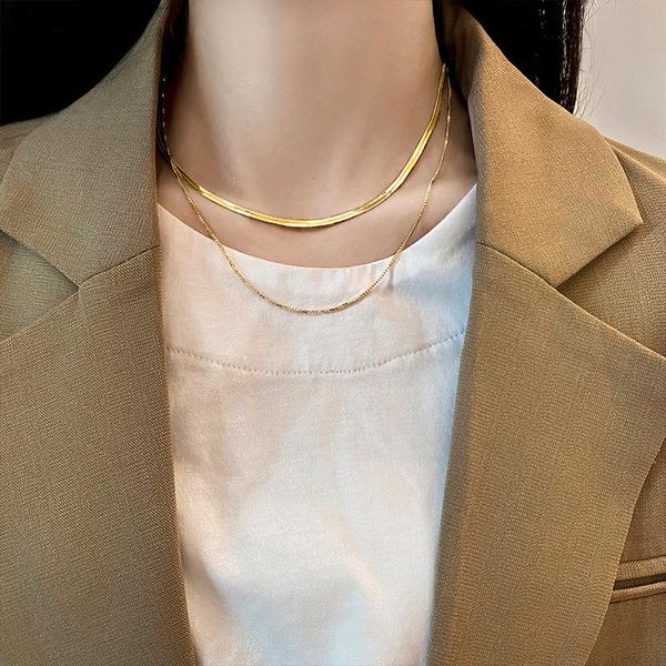 

chains simple classic titanium steel double layer snake bone chain necklace for woman 2021 korean fashion jewelry girl's sexy, Silver