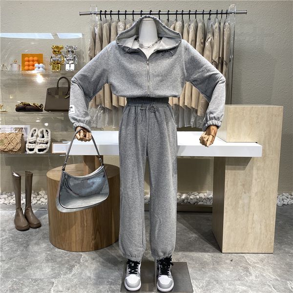 

niche design female versatile leisure hood with loose hoodie pants high waist coveralls of a piece, Black;white