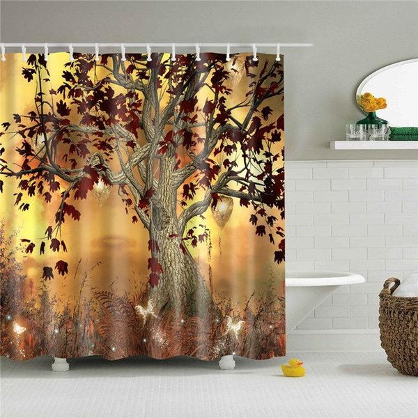 

shower curtains 1pc oil painting tree pattern waterproof curtain bathroom next to bathtub washable bath with 12pcs hooks