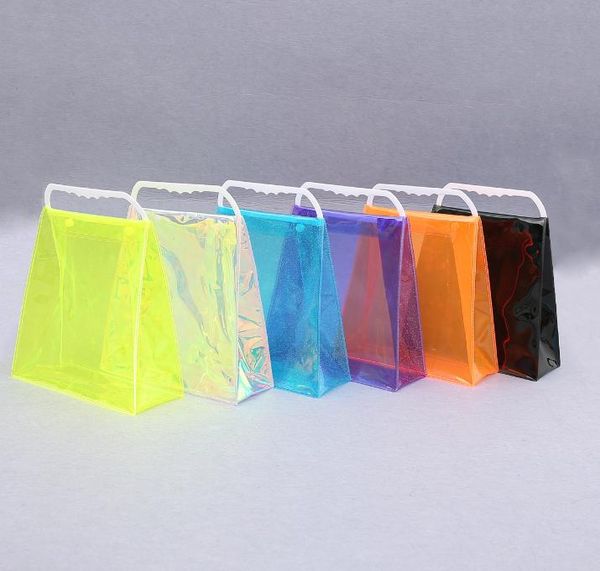 2021 ПВХ лазерная сумка для покупок ПВХ прозрачная пластиковая сумка Красочная упаковочная сумка мода Порезание сумки для хранения Сумки инструменты