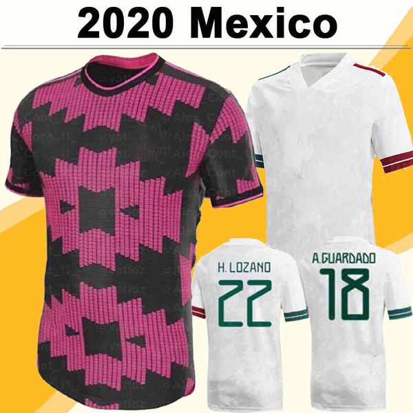 

mexico 2020 chicharito mens soccer jerseys h.lozano a.guardado home away goalkeeper football shirts lozano r.jimenez h.herrera uniforms, Black
