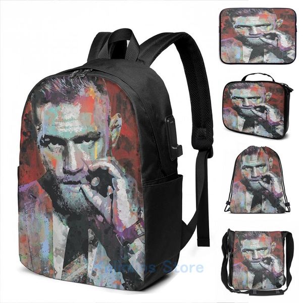 

backpack funny graphic print conor mcgregor art usb charge men school bags women bag travel laptop