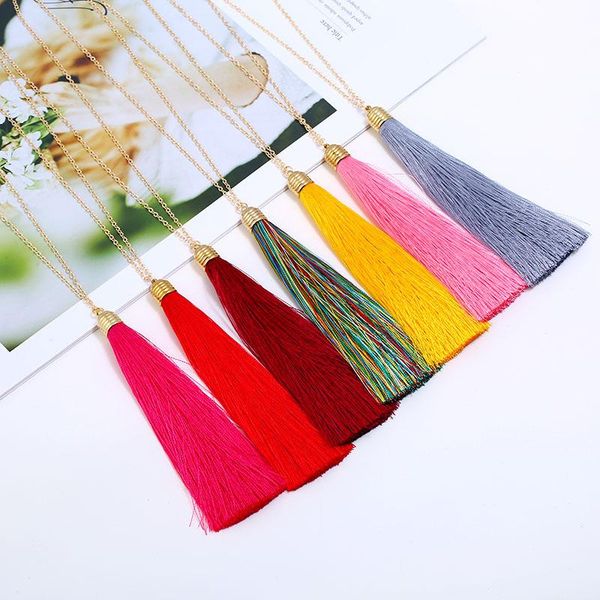 

long tassel necklace for women wholesale vintage ethnic necklaces 10 colors boho fashion jewelry j40 chains, Silver