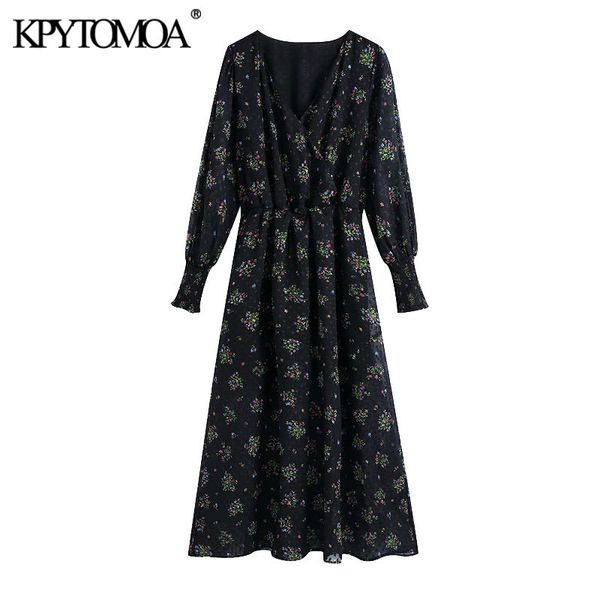 

women chic fashion floral print chiffon midi dress vintage elastic waist with lining female dresses vestidos mujer 210416, Black;gray