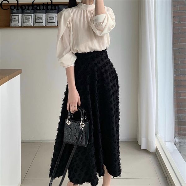 

women spring summer blouses shirts elegant puff sleeve oversize korean fashionable lady wild bl3232 210427, White