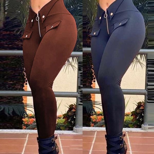 

yoga outfit women workout out leggings fitness high waist skinny pants zipper design buttoned hip lift