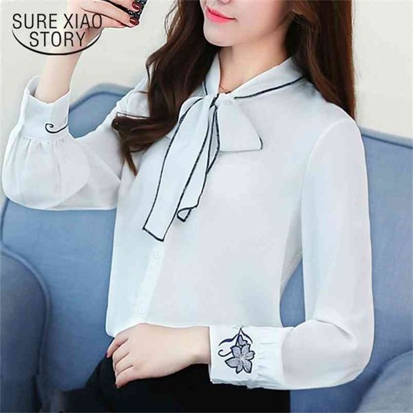 

fashion womens and blouses chiffon shirt white bow neck office long sleeve shirts 2441 50 210506