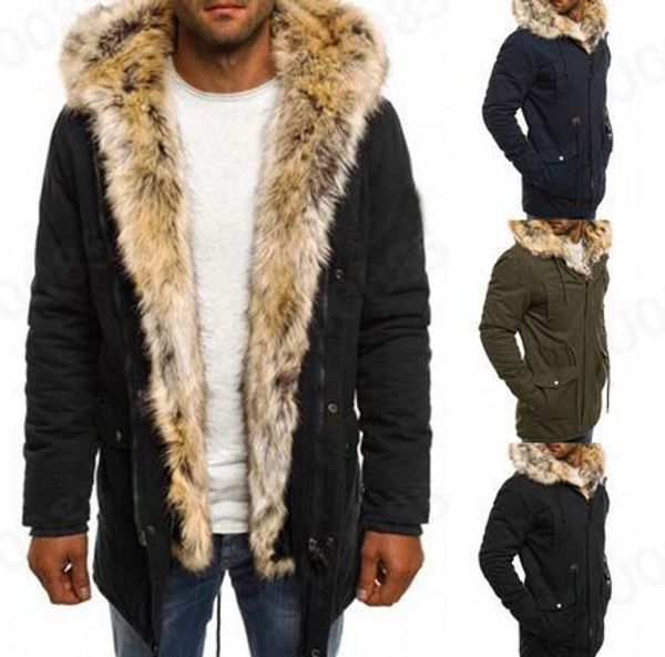 

classic style mens warm parkas coat thicken male casual hooded overcoat fur collar men winter protection jackets, Black