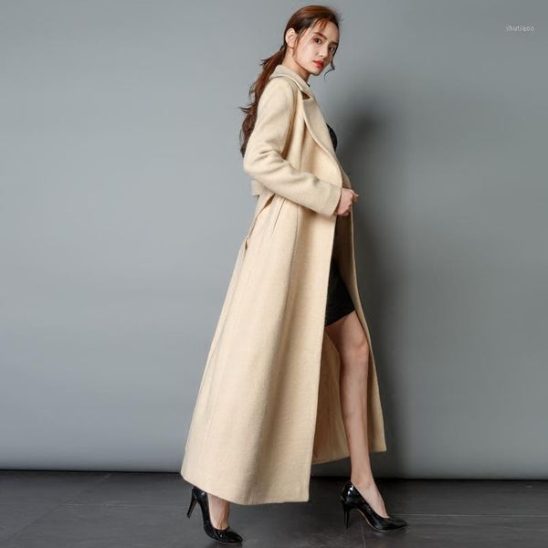 

wool long coat in autumn and winter of 2021 women's & blends, Black