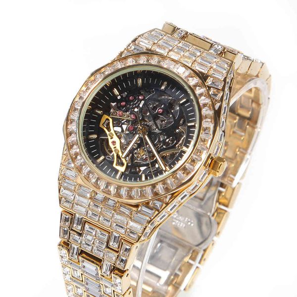 

new fashion designer mechanical watches mens ,hip hop leisure sports full diamond men's watches, Slivery;brown