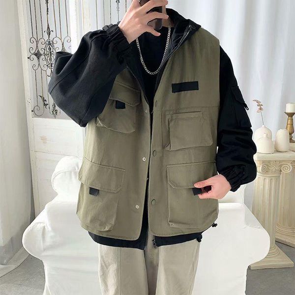 

men's vests 2021 autumn korean couple loose cotton young students sleeveless tide brand large size casual street vest, Black;white