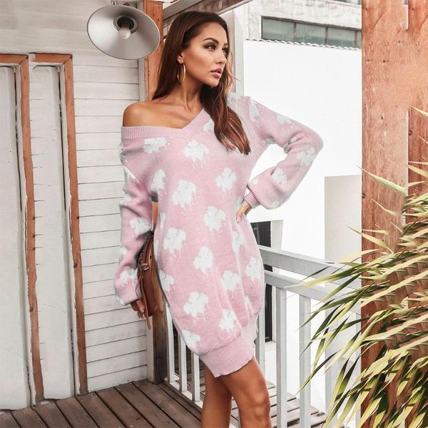 

casual dresses women robe femme autumn knitted long sleeve dress elegant pink print basic mini loose woman clothing vestido de mujer, Black;gray