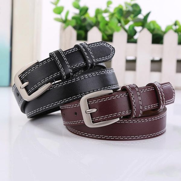 

belts fashion leather waist belt for jeans women pu metal buckle waistband dress long strap waistbelts, Black;brown