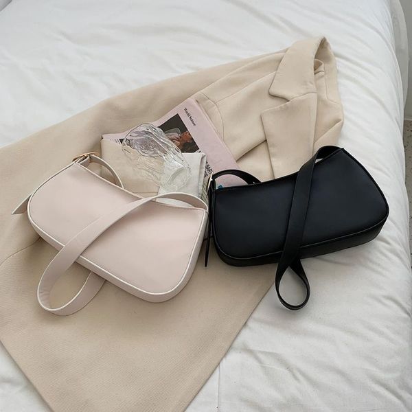 

vintage women pure color shoulder bags pu leather casual all-matchÂ underarm bag 2021 elegant ladies small handbag purse evening
