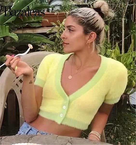 

vintage punk buttons women sweaters crop basic cropped yellow green patchwork knitted cardigan drop, White;black