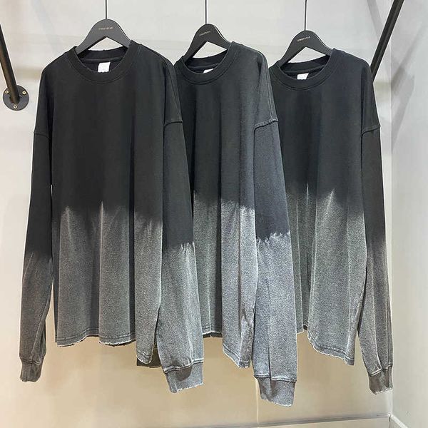 

men's hoodies half body spray dyed white used 250g threaded hand sleeve t-shirt, Black