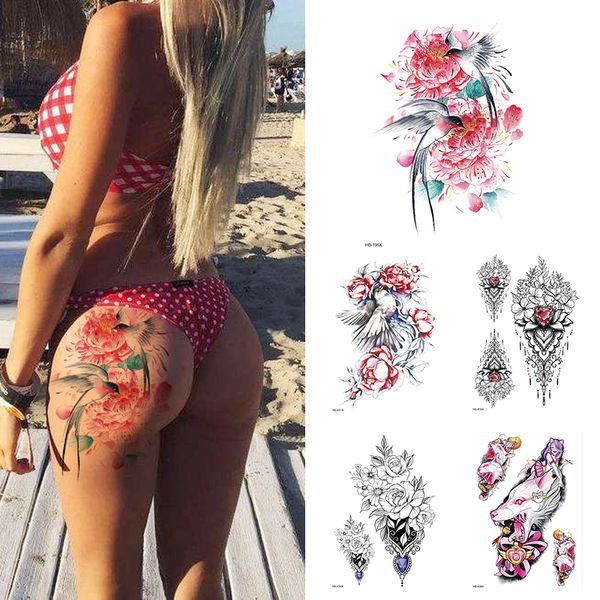 Autoadesivi provvisori del tatuaggio della rosa Donne Body Art Tattoo Girl Back Tatoos Fiore