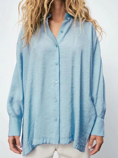 

women's blouses & shirts summer woman shirt 2021 oversized relaxed lapel long sleeve chic loose casual pleat side vents button women b, White
