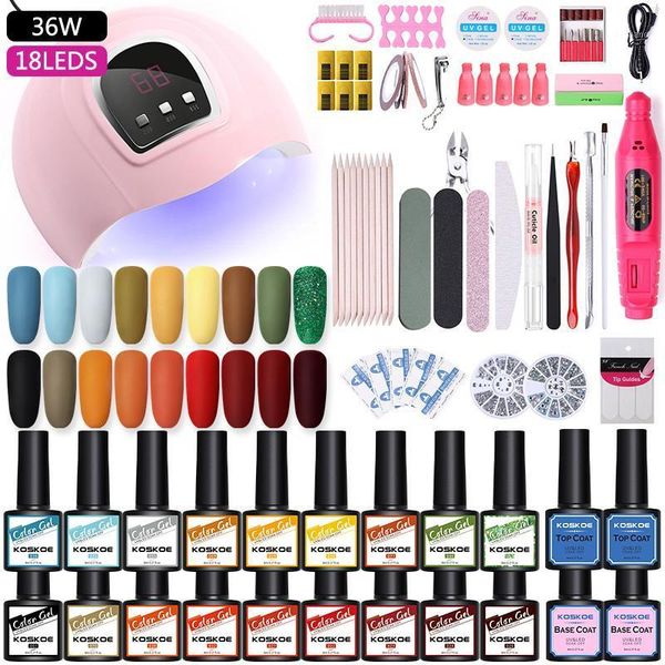

nail polish set led drying 36w uv lamp 10/12/18 colors matte gel kit extension glue manicures1