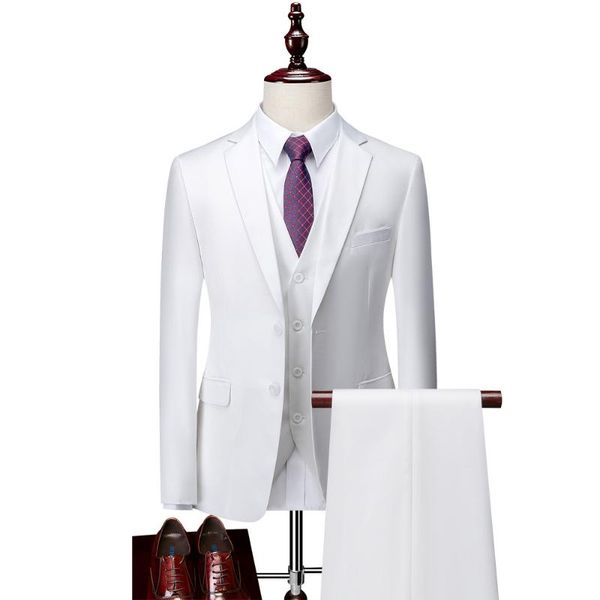

men's suits & blazers white solid mens blazer jacket slim casual wedding business men 3 piece (blazer+pants+vest) costume homme 12+colo, White;black