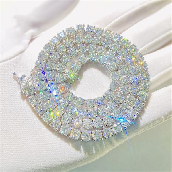 

choucong brand hip hop chains luxury jewelry 18k rose gold fill 3mm 4mm 5mm round cut white z cz diamond tennies chain party women pendant n, Silver