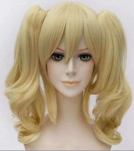 COS WIG Neue Mode Glamour Lange Blonde Lockige Cosplay Perücken + 2 Clip Pferdeschwanz