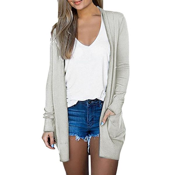 

women's trench coats womens open front away cardigan long sleeve pockets loose drape simple autumn female elegant oute, Tan;black