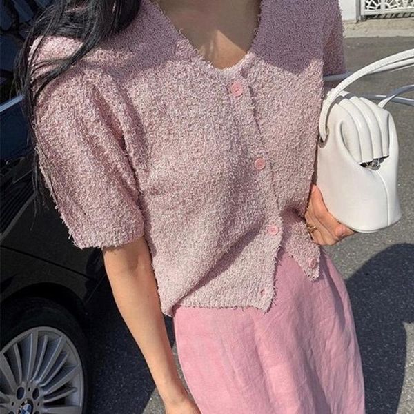 

women's blouses & shirts 2021 summer niche single-breasted sweater, White