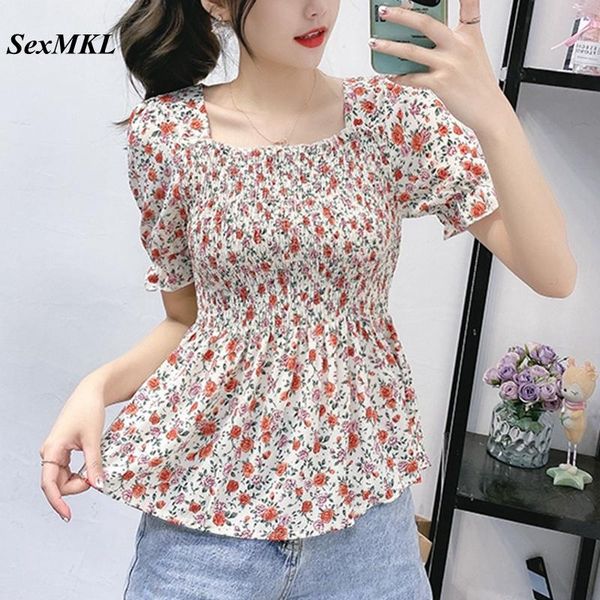 

women's blouses & shirts blusas mujer de moda 2021 fashion summer vintage corset blouse women korean elegant slim floral print french c, White