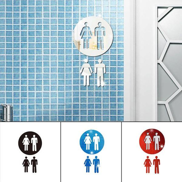 

wall stickers 3d acrylic stereo mirror sticker self adhesive warning sign bathroom toilet men and women logo decoration benl889