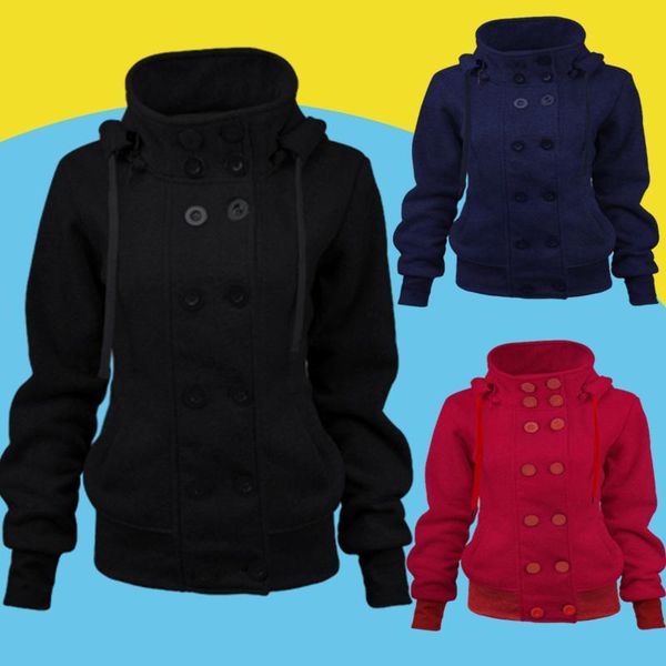 

women thick jacket autumn winter ladies double breasted warm outwear female casual solid removeable hood fleece long coat women's jacke, Black;brown
