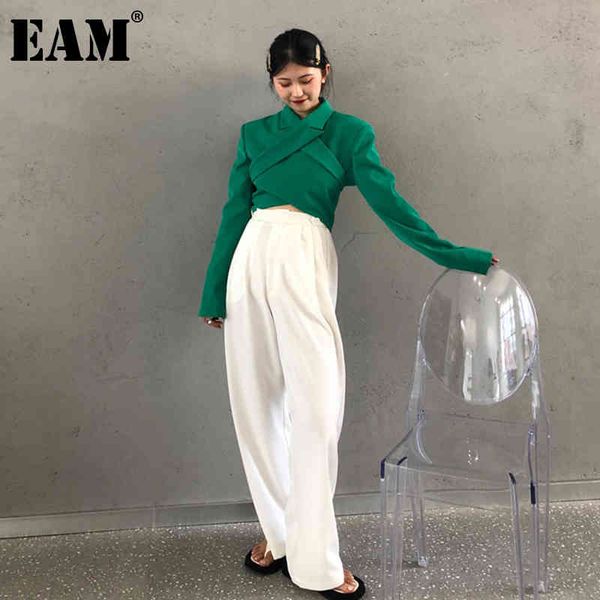 

[eam] high waist white big size pleated wide leg trousers loose fit wide leg pants women fashion spring autumn 1dd6464 21512, Black;white