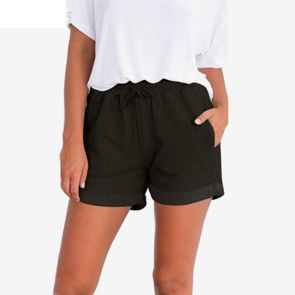 

women's shorts vintage high waist curled side sports fitness solid color casual sport women womenswear, White;black