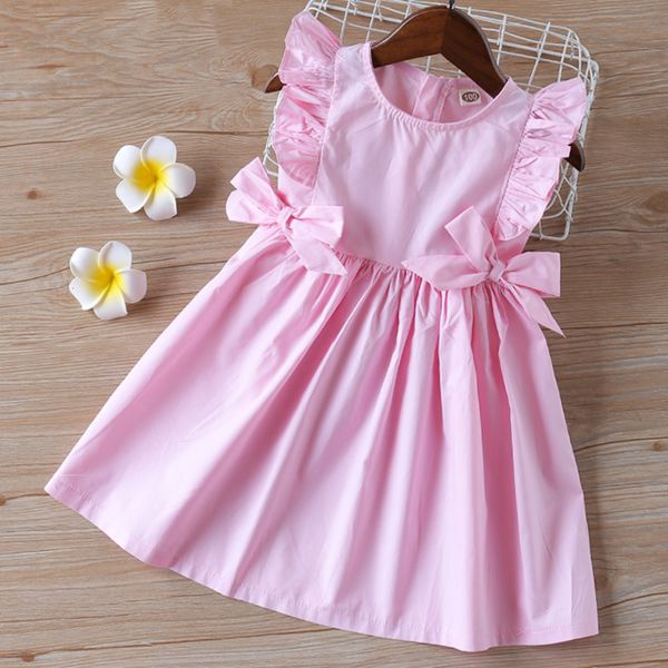 

girl's dresses humor bear summer new sleeveless cute girl toddler kid princess party dress print back bow baby kids clothes c0228, Red;yellow