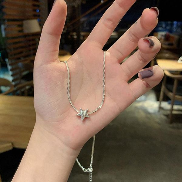 

chains style silver single diamond necklace advanced simple shiny zircon pendant feminine clavicle chain party jewelry