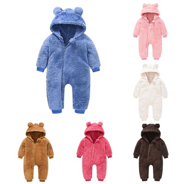 

jumpsuits (0-24m) children's jumpsuit autumn/winter long-sleeved solid color wool sweater boys and girls hoodies ear thick clothes 50*, Blue