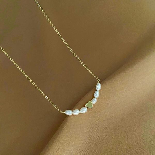 

chains minar luxury natural freshwater pearls pendant necklaces for women gold color love heart titanium steel choker necklace gifts, Silver
