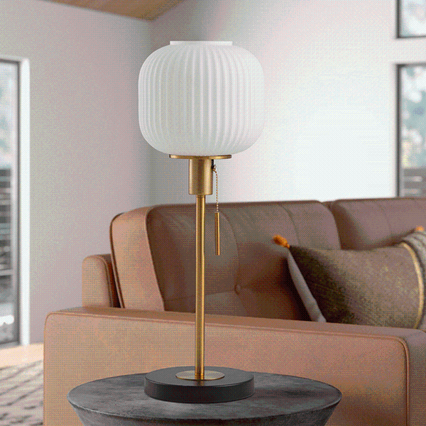 

table lamps indoor lighting ribbed glass lamp antique brass desk reading for bedroom bedside living room study pull line switch