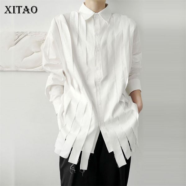 

xitao tassel white blouse fashion full sleeve autumn single breast pleated small fresh casual style loose shirt zp2055 210730