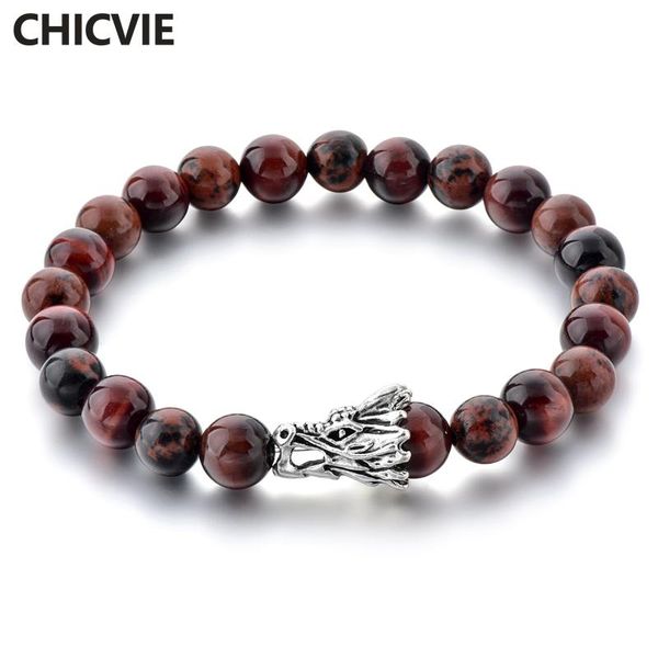 

charm bracelets chicvie dragon head men bracelet natural stone charms bracelets&bangles bead for women jewelry making custom sbr190052, Golden;silver