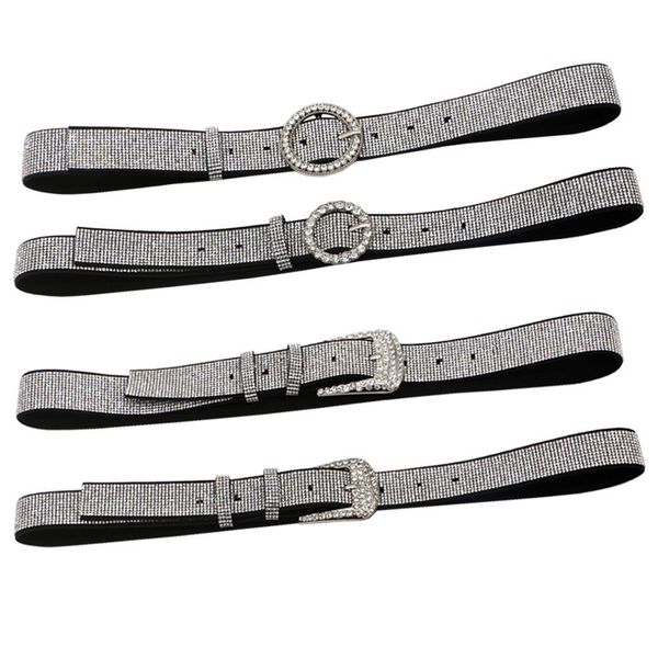 

2021 low price wholesale women's rhinestone fashion round buckle belt, super fiber full diamond women's versatile decorative trous, Black;brown