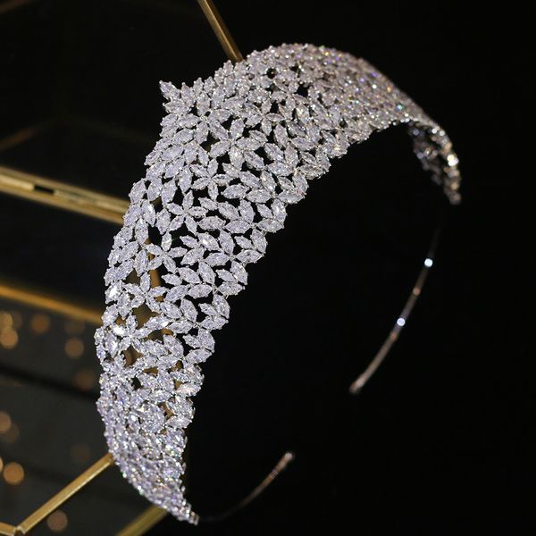 

luxury bridal crown cz headdress crystal headband wedding headdress hair accessories graduation ceremony tiaras and crown, Golden;white