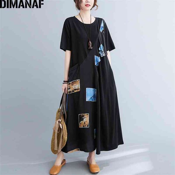 

plus size summer dress women vestidos sundress vintage lady print black long cotton loose casual clothing 210531, Black;gray