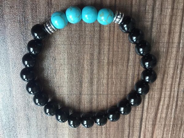 

charm bracelets fashion for women and men round beads 8mm turquoises bracelet black onyx mala prayer yoga, Golden;silver