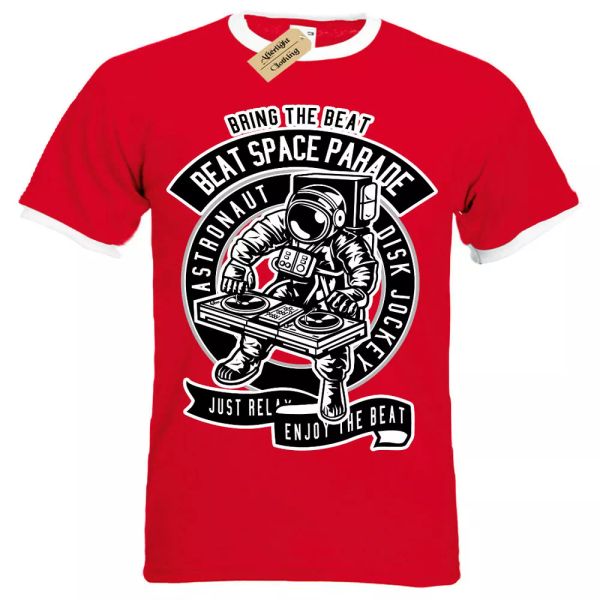 

astronaut disk jockey t-shirt dj bring the beat mens ringer, White;black